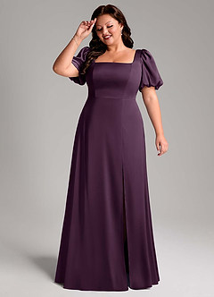 Azazie Fyona Vestidos de damas de honor Vestido de Ciruela de Satén Elástico de Corte en A con Plisado image11