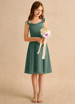 Azazie Pup Girls Formal Flower Girl Dresses Sea Moss A-Line Pleated Chiffon Dress image3