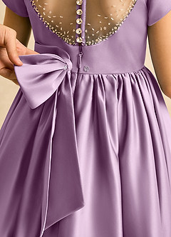 Azazie Toffee Flower Girl Dresses Wisteria Ball-Gown Bow Matte Satin Dress image7