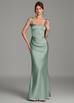 Azazie Mela Robes de demoiselle d'honneur Robe Fourreau en Satin extensible Corset Agave image5