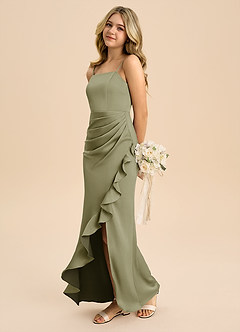 Azazie Buzzy Junior Pistachio Sheath Pleated Stretch Satin Dress image6