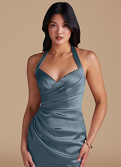 Azazie Emeria Robes de demoiselle d'honneur Robe Fourreau en Satiné métallisé Fente Latérale Violet Crépusculaire image3