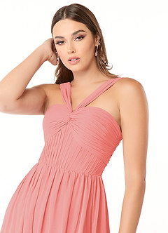 Azazie Dionne Bridesmaid Dresses Coral A-Line Corset Chiffon Dress image6