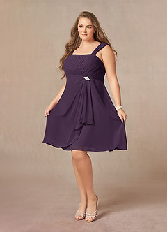 Azazie Olivia At-home Try On Dresses Plum A-Line Square Neckline Pleated Chiffon Dress image10