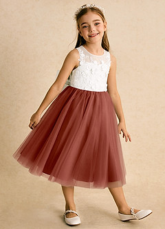Azazie Lina Flower Girl Dresses Ivory Auburn Ball-Gown Lace Dress image4