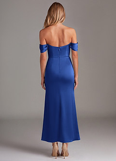 Azazie Saige Abiti da Damigella Abito Sirena in Raso Elasticizzato a Spalla Scoperta Blu Reale image8
