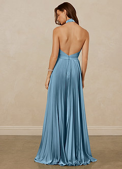Christian Siriano Bridal for Azazie 1007 Robes de demoiselle d'honneur Robe Trapèze en Satin extensible Plissée Acier Bleuté image6
