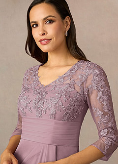Azazie Poe Mother of the Bride Dresses Dusty Rose Sheath Lace Dress image3