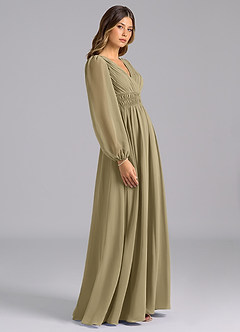 Azazie Palerma Brautjungfernkleider A-Linie Langarm Chiffon Kleid Moosgrün image3