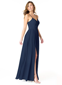 Azazie Cora Vestidos de damas de honor Vestido de Azul Marino Oscuro de Gasa de Corte en A con Plisado image4