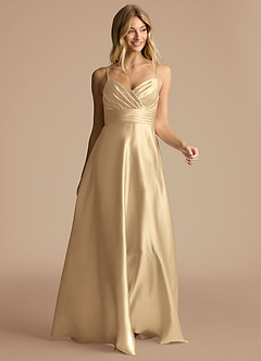 Azazie Oliana Bridesmaid Dresses Champagne A-Line Pleated Metallic Satin Dress image5