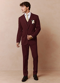 front Savile Burgundy Wool Blend 3-Piece Suit
