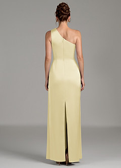 Azazie Zahira Bridesmaid Dresses Lemon Sorbet Sheath One Shoulder Stretch Satin Dress image2