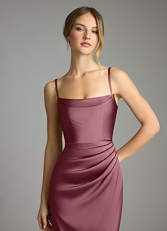 Azazie Leonis Bridesmaid Dresses Desert Rose Mermaid Pleated Stretch Satin Convertible Dress image4