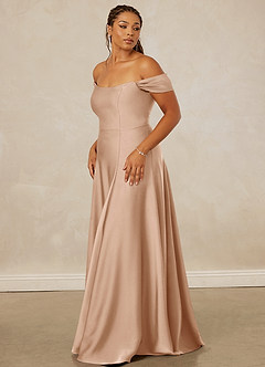 Christian Siriano Bridal for Azazie 1002 Bridesmaid Dresses English Rose A-Line Off the Shoulder Stretch Satin Convertible Dress image12