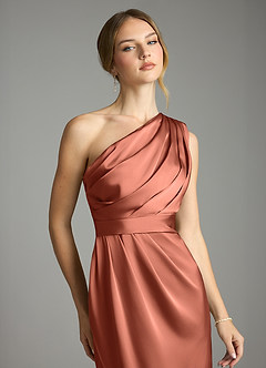 Azazie Emorie Final Sale Dusty Blue Sheath One Shoulder Stretch Satin Dress image2