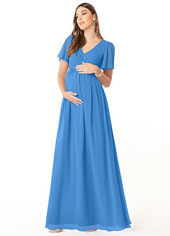 Azazie Verna Brautjungfernkleider für Schwangere A-Linie V-Hals Gerüscht Chiffon Bodenlänge Kleid image3