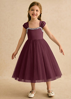 Azazie Yosemite Robe Demoiselle D'honneur Fillette Robe Princesse en Tulle Encolure en Forme de Cœur Cabernet image4