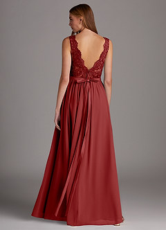 Azazie Elly Bridesmaid Dresses Rust A-Line Lace Scoop Neck Chiffon Dress image2