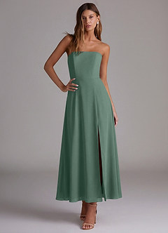 Azazie Wren Vestidos de madrinha de casamento Vestido Musgo Marinho de Chiffon de Linha A com Sem alças image5