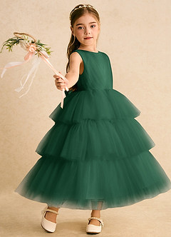 Azazie Marshmallow Blumenmädchenkleider Ballkleid Schleifen Tüll Kleid Dunkelgrün image1