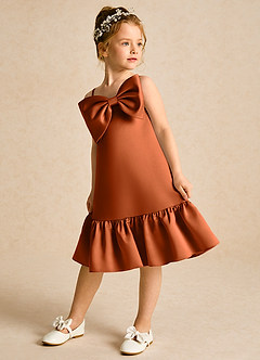 Azazie Kiwi Jurken voor bloemenmeisjes A-Lijn Jurk van Mat Satijn Spaghetti Bandje Verbrande Sinaasappel image5