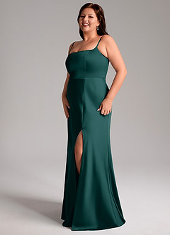 Azazie Lidia Bridesmaid Dresses Pine Mermaid Side Slit Stretch Satin Dress image11