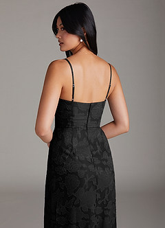 Azazie Maci Bridesmaid Dresses Black Sheath Pleated Floral Burnout Dress image6