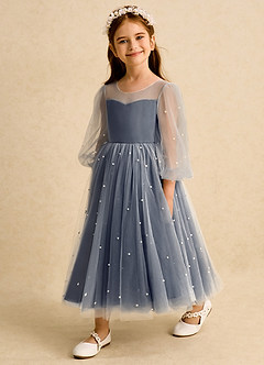 Azazie Trudy Flower Girl Dresses Dark Navy Ball-Gown Sweetheart Neckline Tulle Dress image4