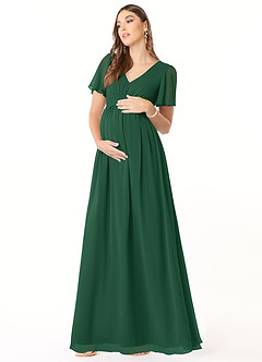 Azazie Verna Maternity Bridesmaid Dresses A-Line V-Neck Ruched Chiffon Floor-Length Dress image3