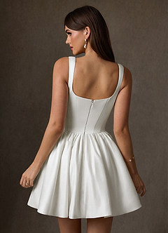 Azazie Saverina Wedding Dresses Diamond White A-Line with Pockets Satin Dress image6