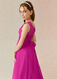 Azazie Georgette Junior Fuchsia A-Line Lace Tulle Dress image6