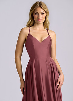 Azazie Truce Bridesmaid Dresses Merlot A-Line Stretch Satin Dress image7