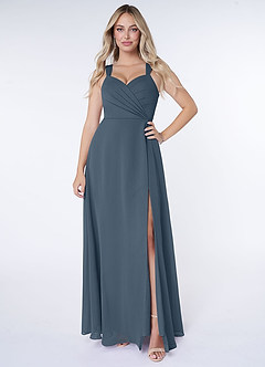 Azazie Nahrin Bridesmaid Dresses Neptune A-Line V-Neck Pleated Chiffon Dress image1