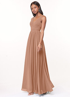 Azazie Keyla Bridesmaid Dresses Champagne Rose A-Line V-Neck Pleated Chiffon Dress image2