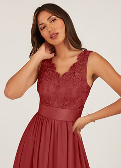 Azazie Gertrude Brautjungfernkleider A-Linie Spitze Chiffon Kleid Rost image6