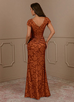 Azazie Roya Mother of the Bride Dresses Burnt Orange Mermaid Ruched Floral Burnout Dress image4