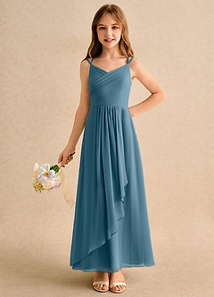 Azazie Zaida Girls Formal Robe Demoiselle D'honneur Fillette Robe Trapèze en Mousseline de soie Plissée Bermude image3