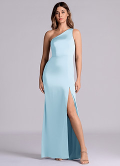 Azazie Philana Brautjungfernkleider A-Linie One-Shoulder Stretch-Satin Kleid Himmelblau image4