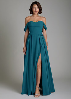 Azazie Loisa Bridesmaid Dresses Ink Blue A-Line Corset Chiffon Convertible Dress image1