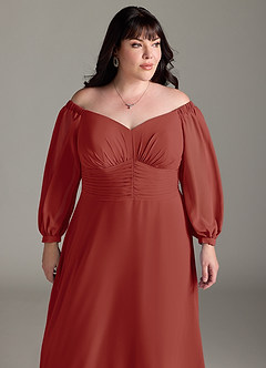 Azazie Rubina Final Sale Dusty Blue A-Line Long Sleeve Chiffon Dress image11