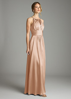 Azazie Bonnie Bridesmaid Dresses English Rose A-Line Pleated Stretch Satin Dress image4