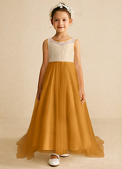 Azazie Tay Flower Girl Dresses Butterscotch A-Line Sequins Tulle Dress image1