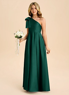 Azazie Penguin Junior Abito A-Line in Raso Elasticizzato Fiocco Smeraldo image5