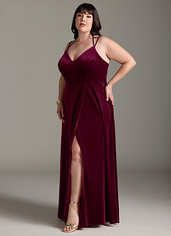 Azazie Sora Robes de demoiselle d'honneur Robe Trapèze en velours Dos nu avec nœud Cabernet image9
