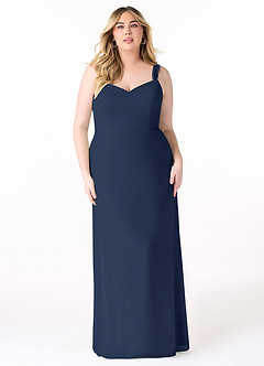 Azazie Denice Bridesmaid Dresses Dark Navy Sheath Pleated Chiffon Dress image9