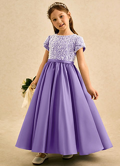Azazie Cashew vestidos de niña de las flores Vestido Tahití de Satin Mate de Corte Princesa con con mangas image3