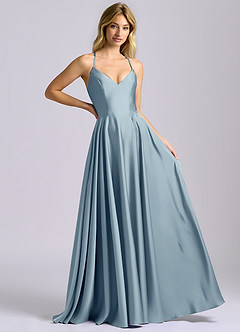 Azazie Truce Bridesmaid Dresses Dusty Blue A-Line Stretch Satin Dress image6