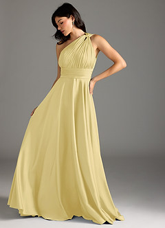 Azazie Charlize Brautjungfernkleider A-Linie One-Shoulder Stretch-Satin Kleid Zitronensorbet image5