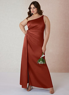 Azazie Mika Brautjungfernkleider Etui One-Shoulder Stretch-Satin Kleid Terrakotta image8